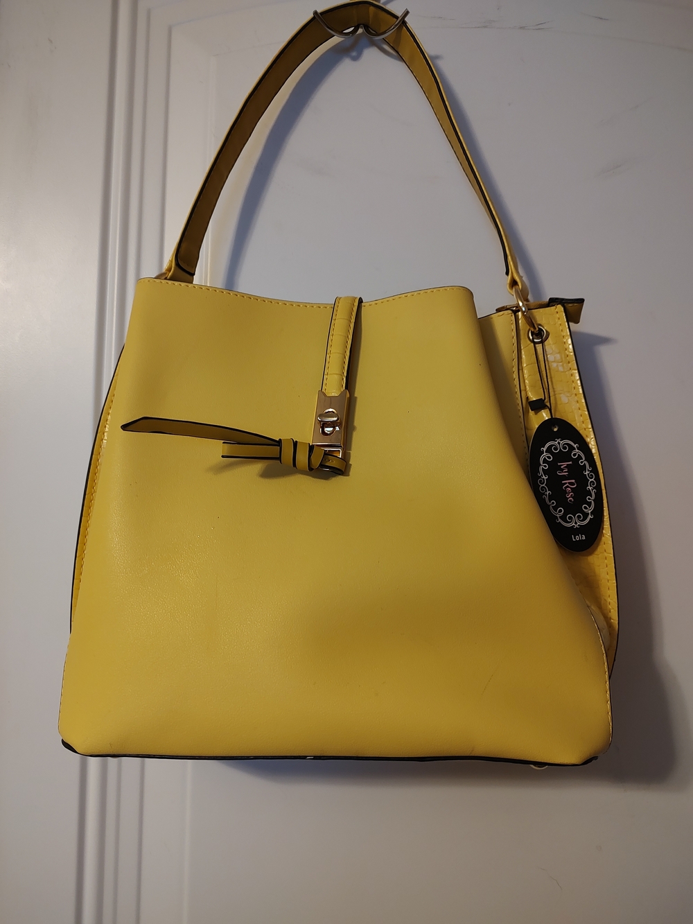 lola Yellow Structured Shoulder Bag with Gold-Tone Accent